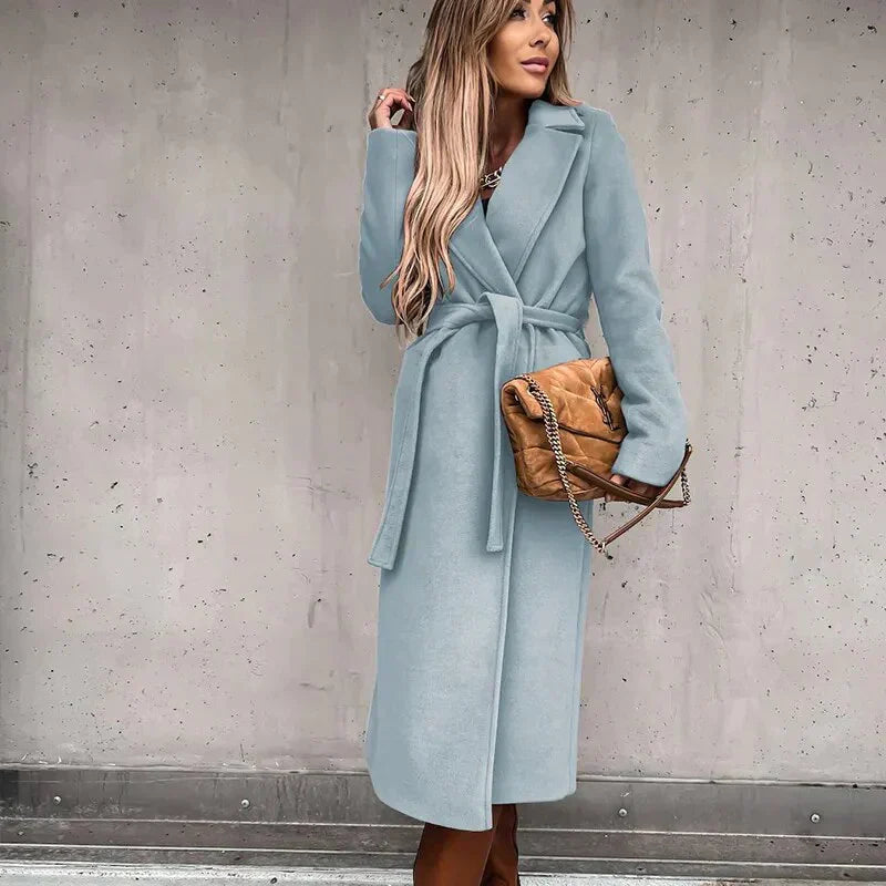 Street-Wave Long Wool Coat For Women Belted Winter Elegance Versatile Must-Have Essential