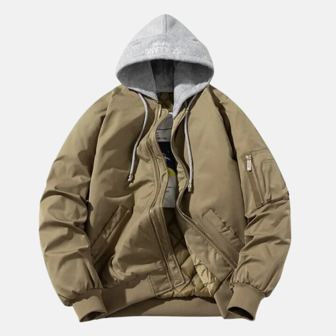 Nordisk Flair Men's Bomber Jacket With Relaxed Fit Hooded Quilted Lining And Utility Sleeve Pocket