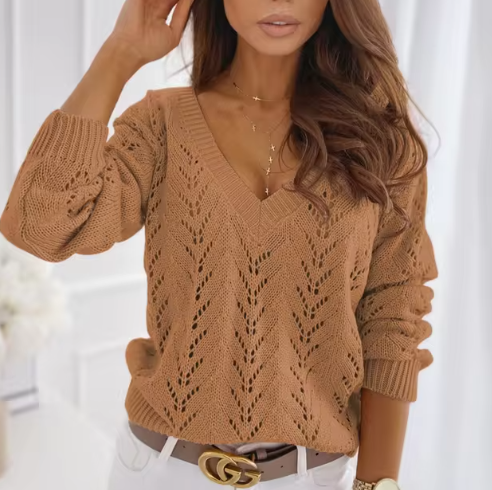 Oversized Knit Sweater For Women Street Wave Soft Lightweight Chic Comfort V Neck