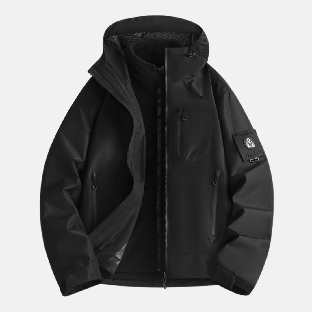 Men's 3 In 1 Jacket With Technical Fabric For All Seasons Adjustable Hood And Zipper Closure