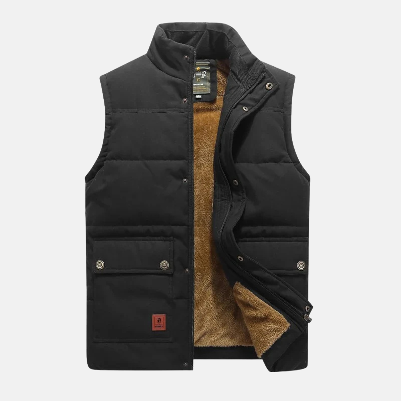 Men's Quilted Woven Vest With Stand Up Collar And Snap Button Pockets For Versatile Layering
