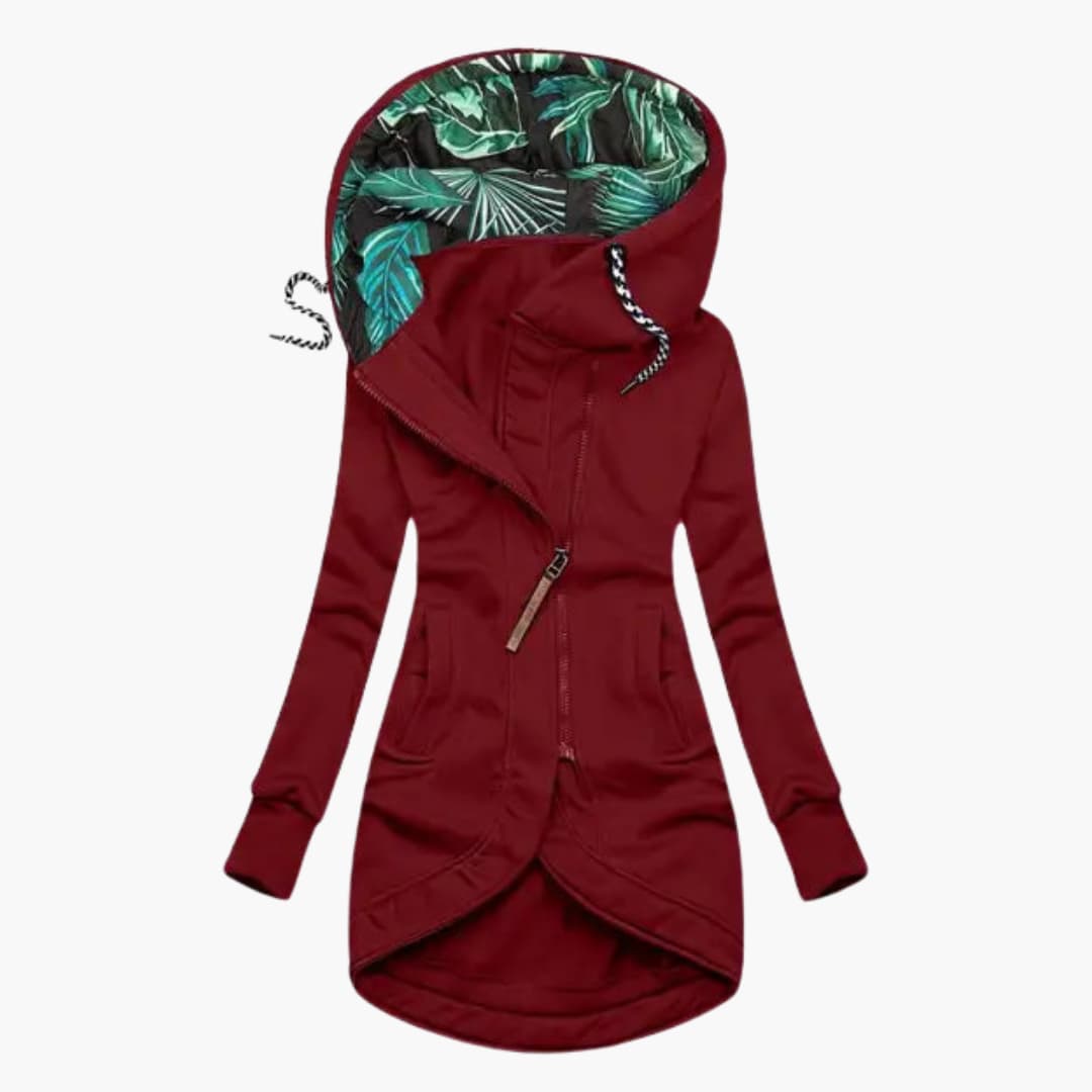 Street Wave Tropical Leaf Zip Hoodie For Women Trendsetting Urban Streetwear With Asymmetric Front Zipper And Cozy Lined Hood