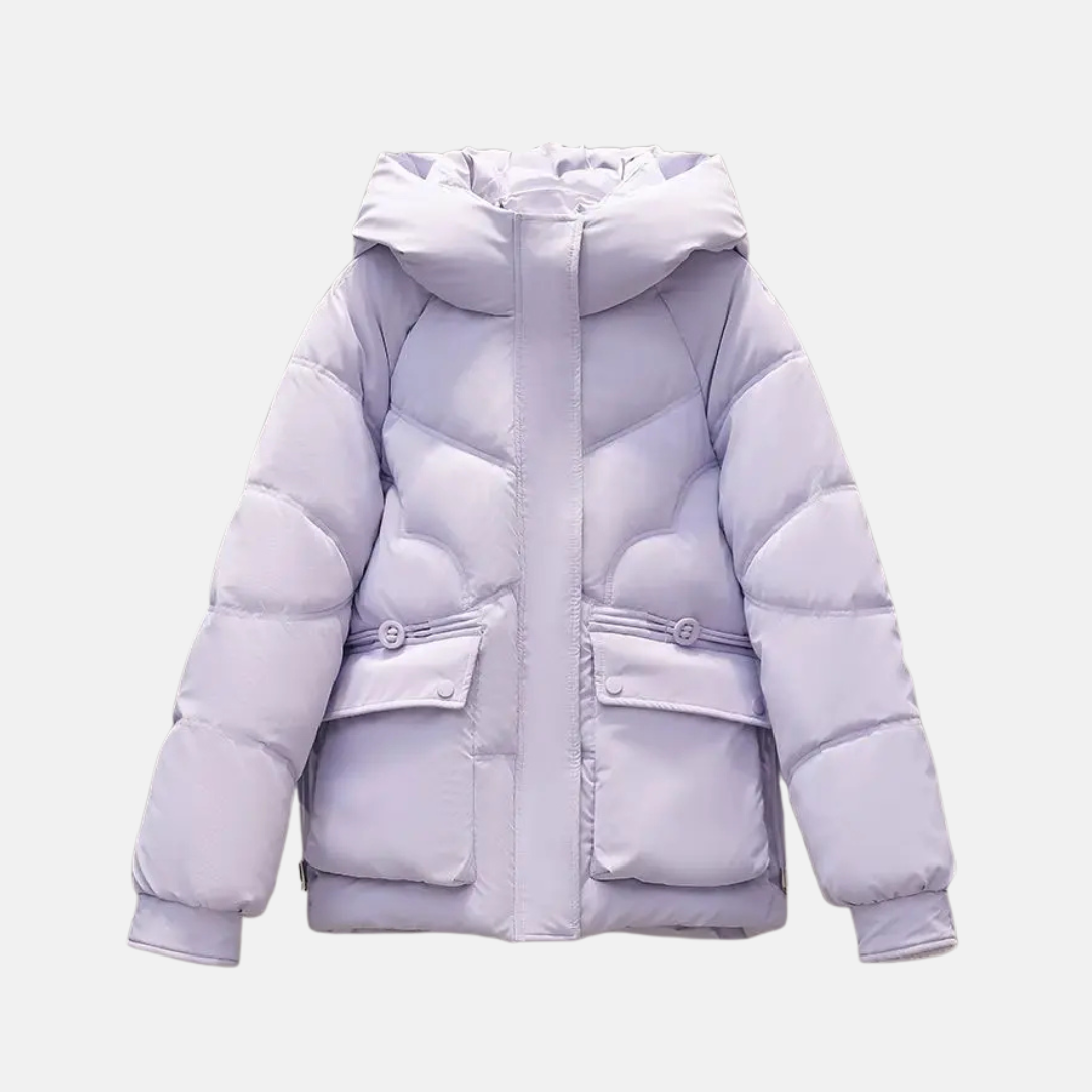 Street-Wave Hooded Puffer Jacket For Women Quilted Nylon Winter Coat With Zip Pockets