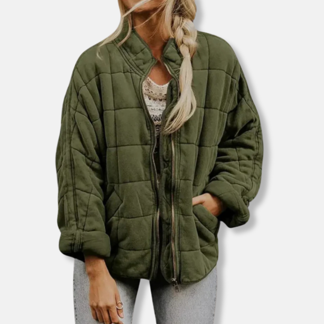 Street-Wave Padded Coat For Women Oversized Quilted Jacket With Stand Collar And Zipper