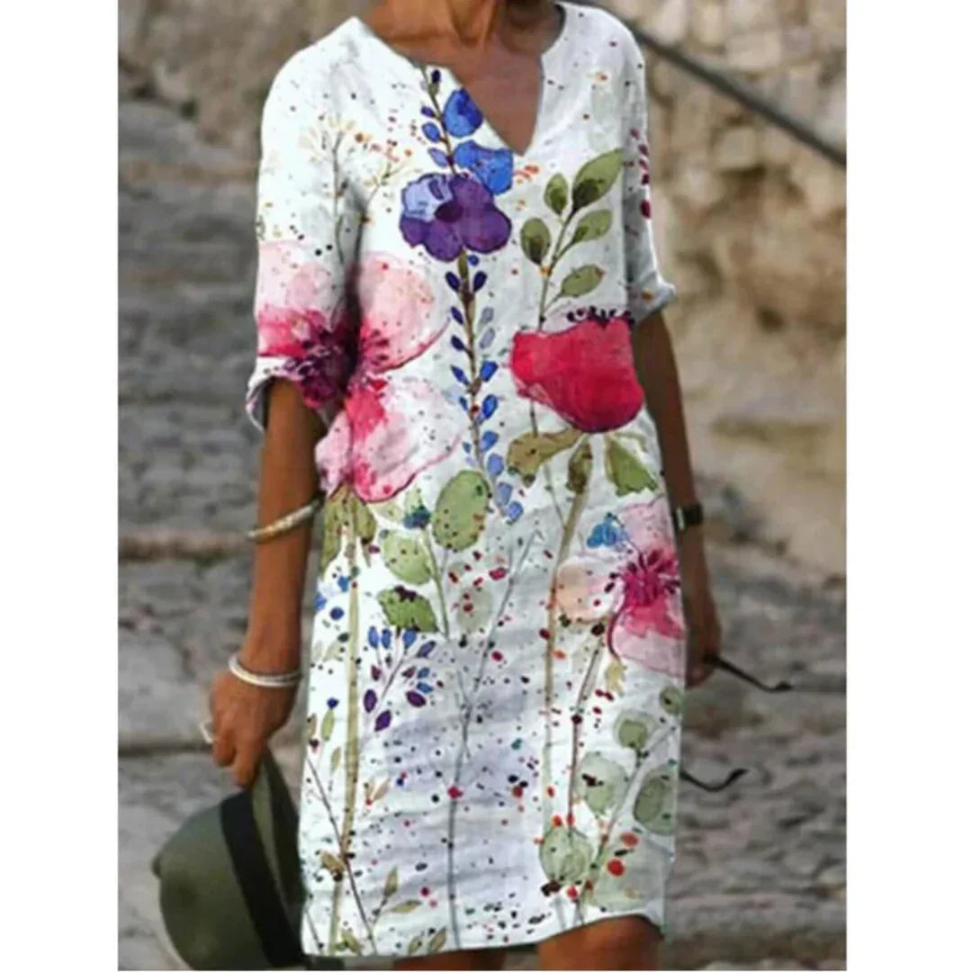 Hailey Floral V-Neck Midi Dress by Street-Wave for Women, Effortless Style