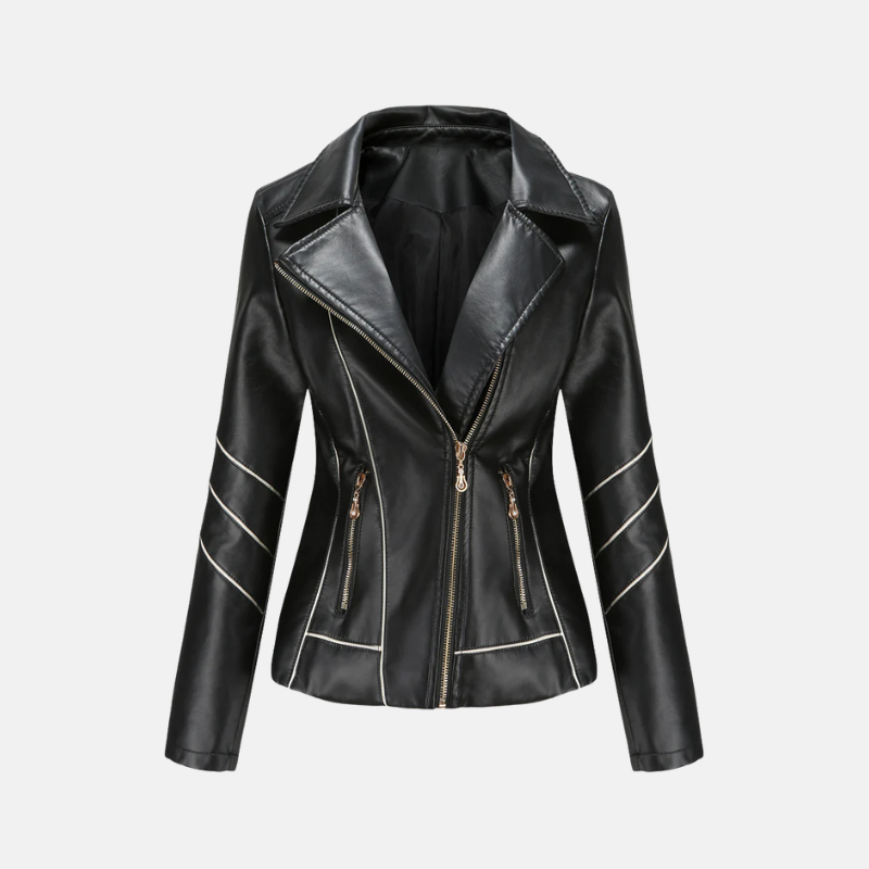 Women's Motorcycle Jacket Street Wave Slim Fit Cropped Faux Leather