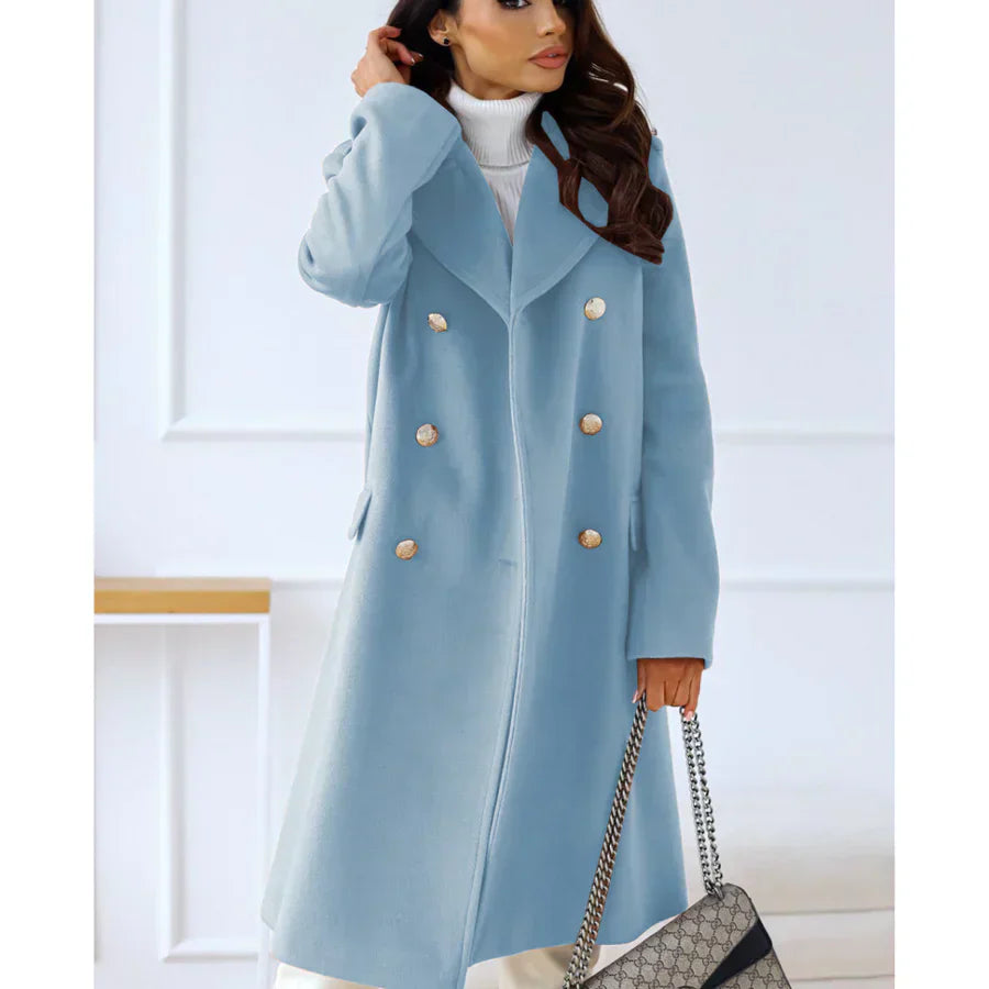 Street-Wave Wool Blend Long Coat For Women Tailored Fit Double Breasted With Wide Lapels Cozy Chic