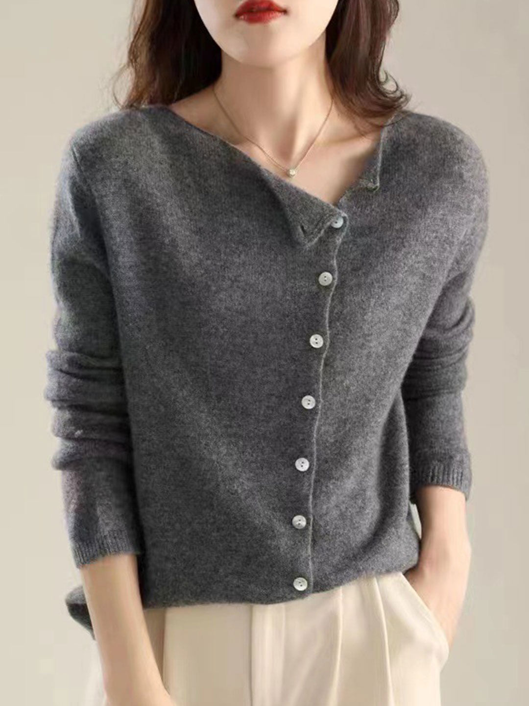 Women's Knit Cardigan with Open Front and Long Sleeves