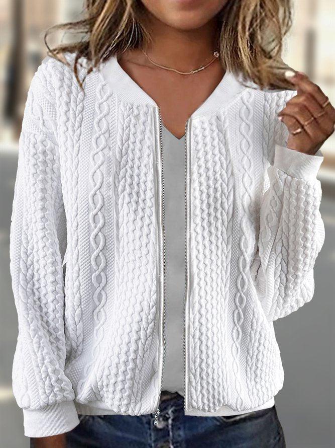 Street-wave Laura Cable Knit Long Sleeve Top Elegant Solid Color Outerwear for Women
