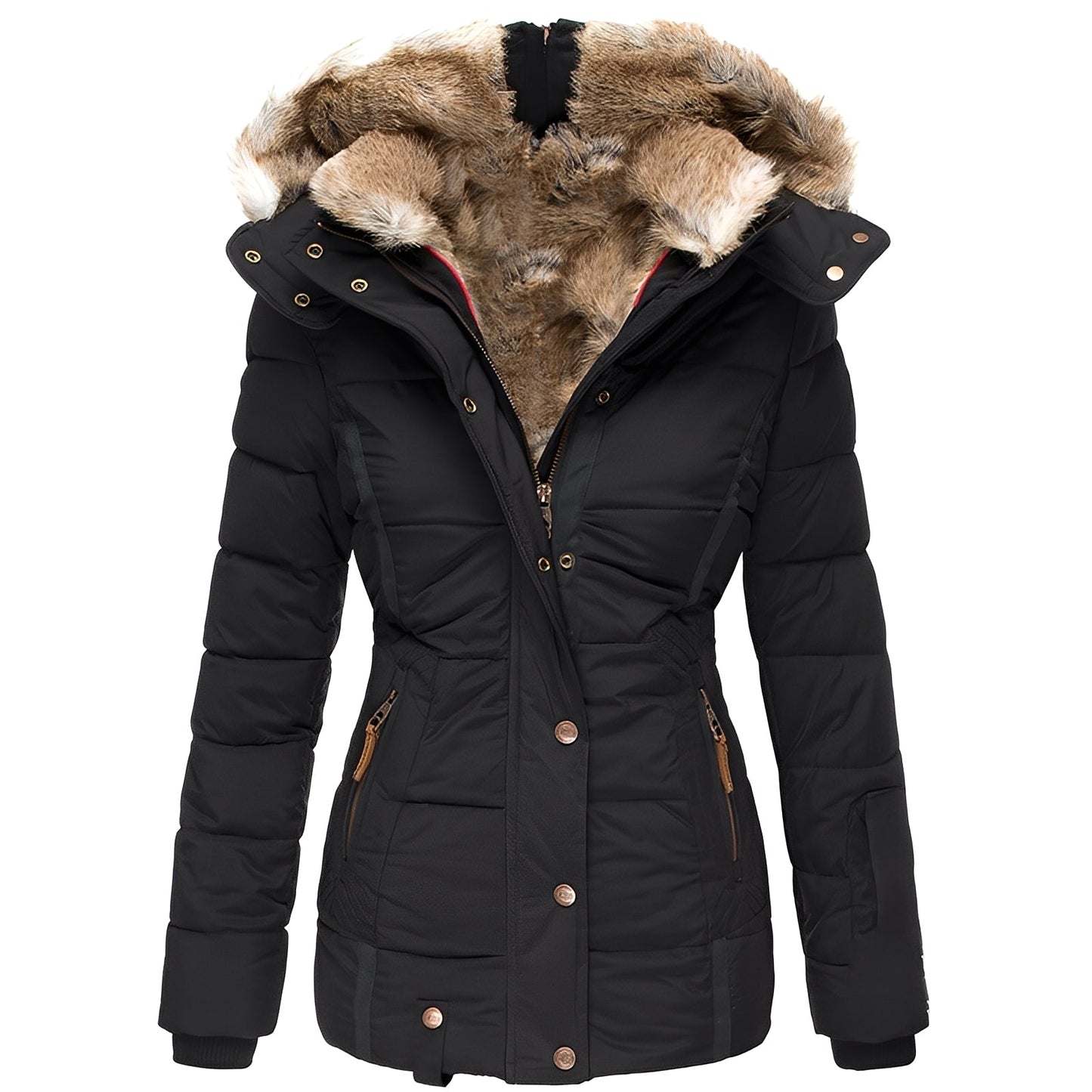 Street-wave Women’s Puffer Coat With Fur Trim Hood For Warmth And Flattering Fit