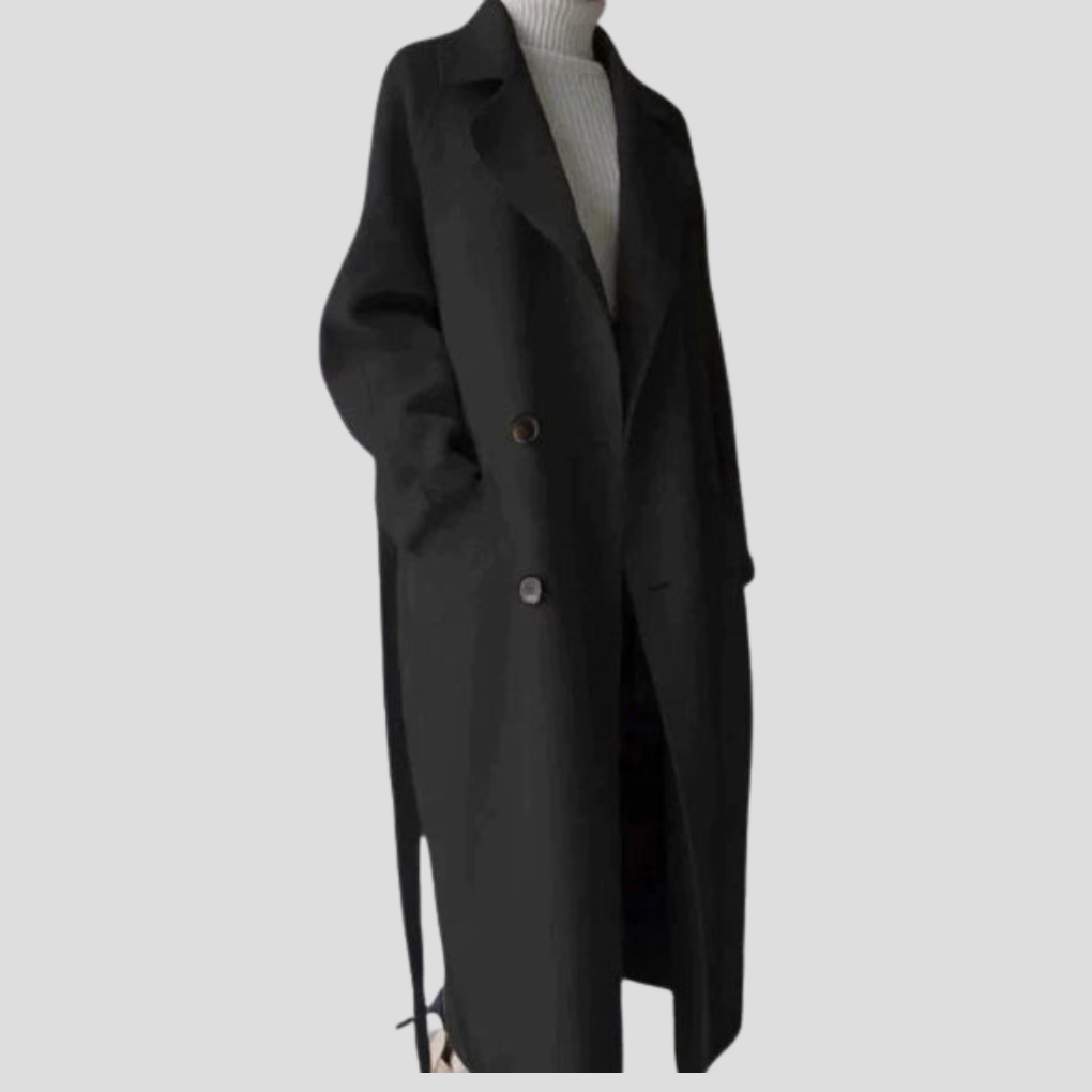 Street-Wave Long Wool Coat For Women With Knee-Length Cut Button Front High Collar Elegant Warmth