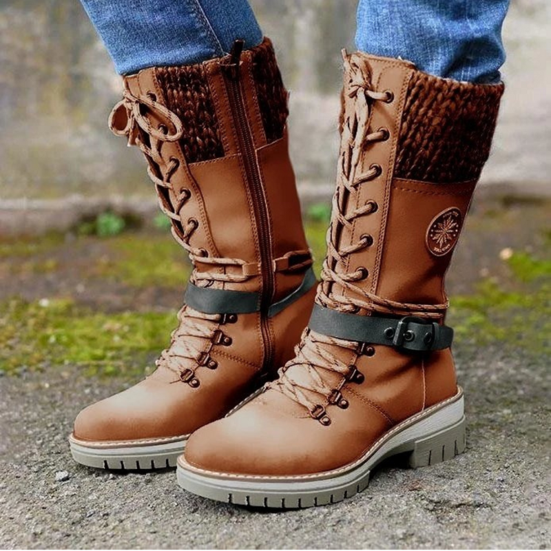 Streetwave Womens Lace Up Boots Knit Cuff For Elegant Comfort And Modern Style For Everyday Urban Wear