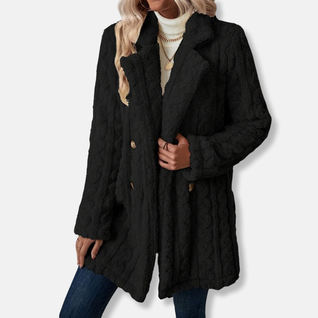 Street Wave Womens Knit Coat Double Breasted Notched Lapel Mid Thigh Chic