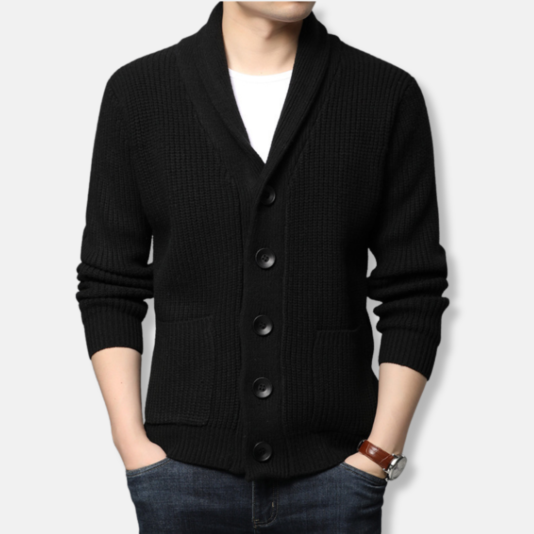 Street-Wave Men's Cardigan With Shawl Collar Patch Pockets