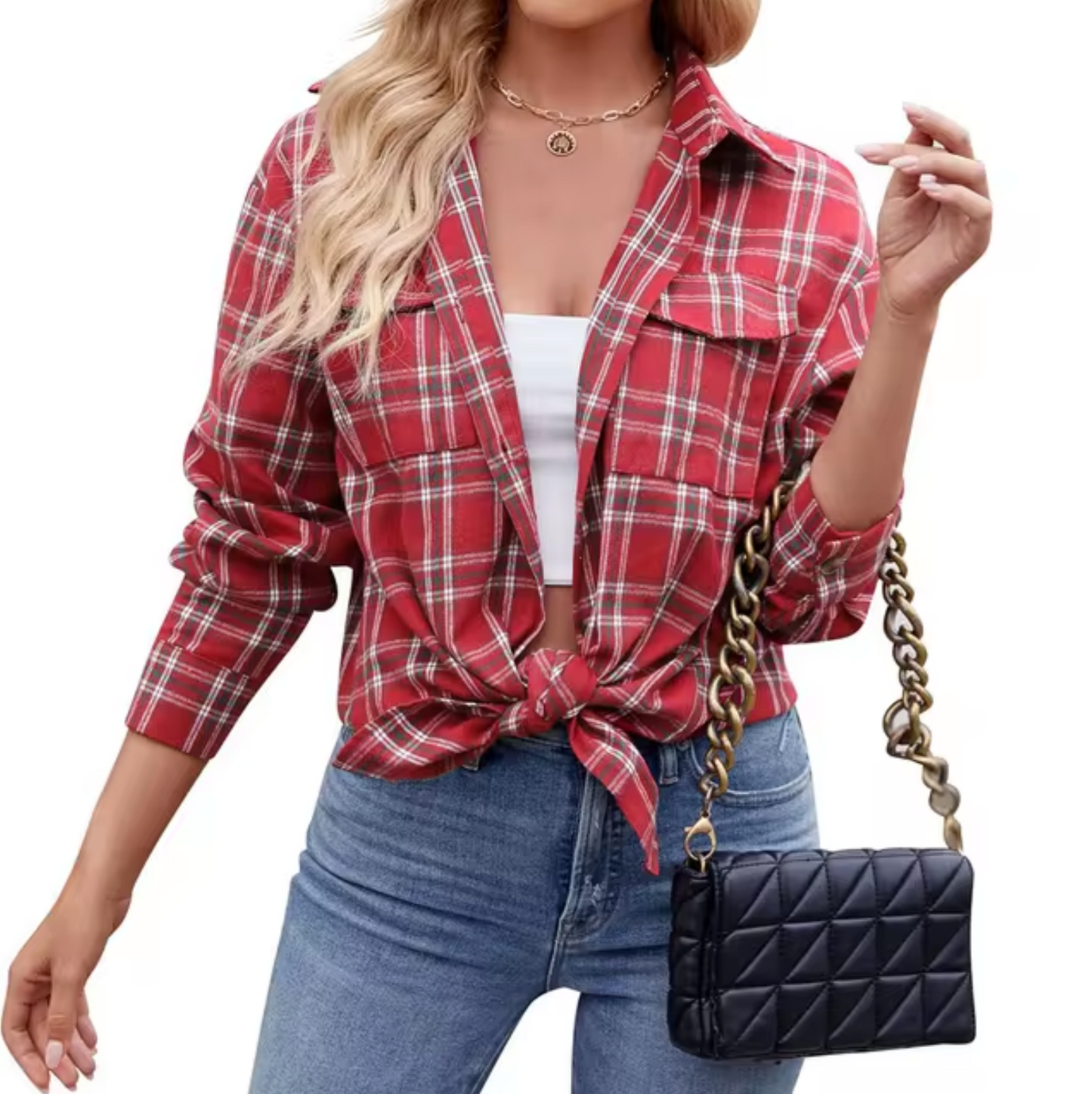 Streetwave Plaid Shirt Jacket For Women With Long Sleeves Tie Front Versatile Casual Chic