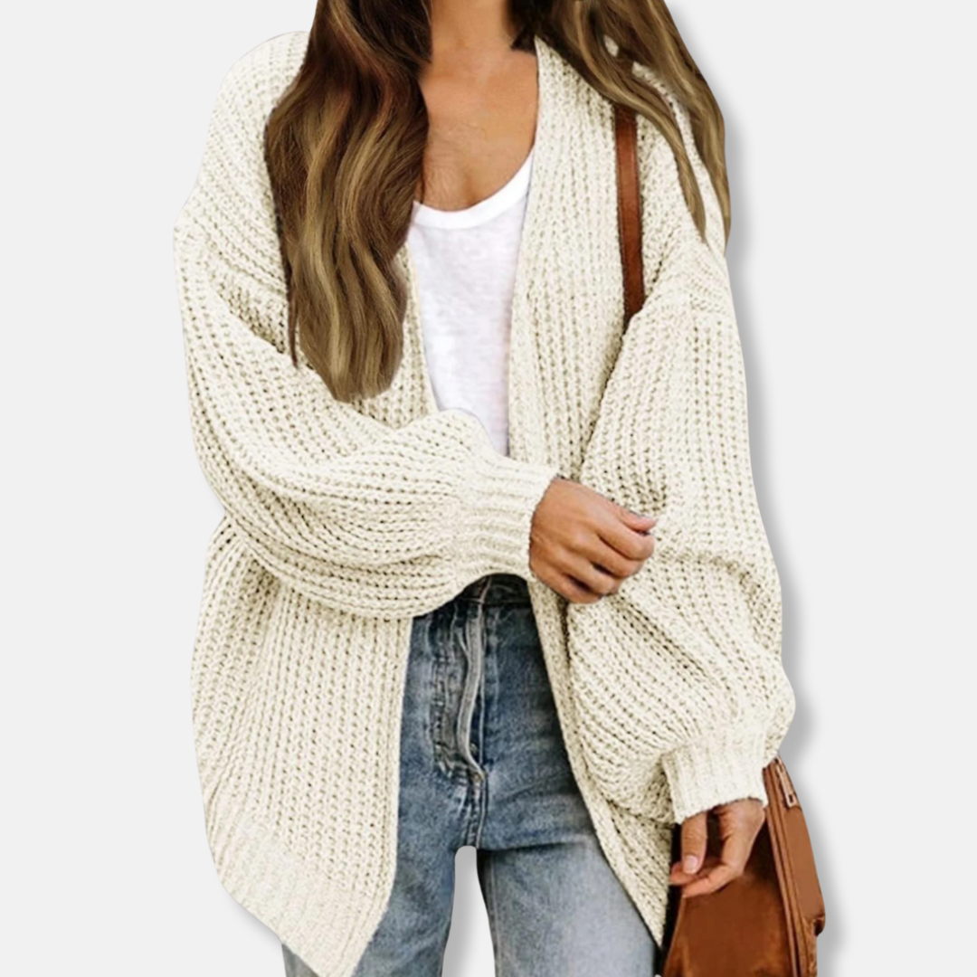 Women’s Cardigan - Knit - Oversized Fit - Lantern Sleeves - Ribbed Cuffs