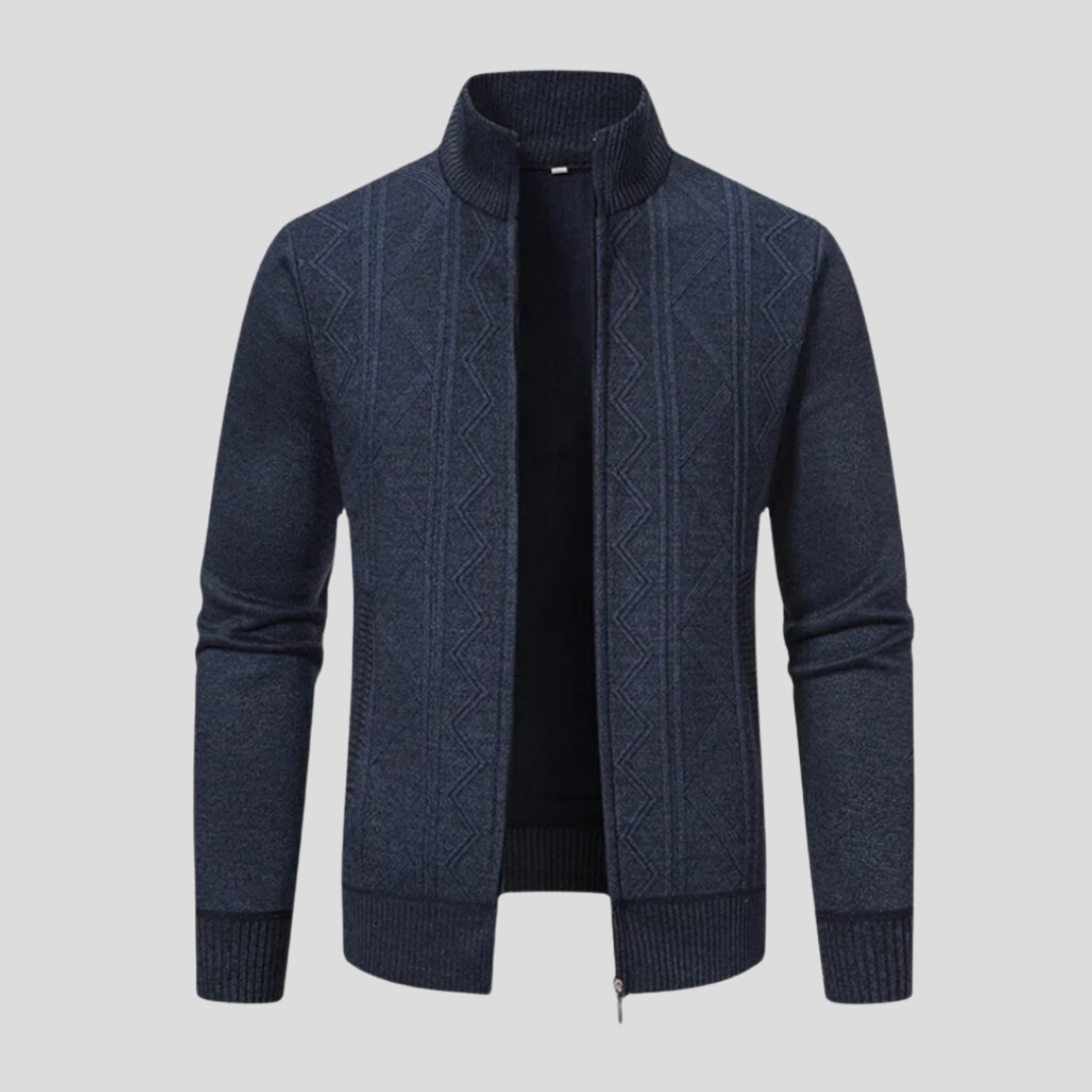 Street Wave Geometric Wool Jacket For Men With Ribbed Collar And Luxe Insulation