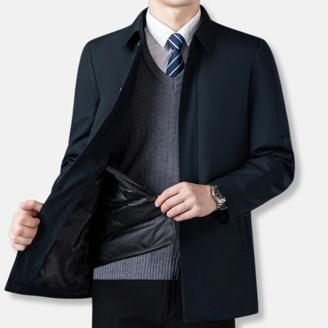 Nordisk Flair Men's Blazer Tailored Fit Classic Collar Wool Blend Button Front Mid Length