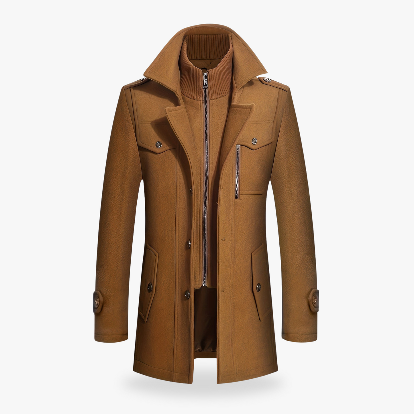 Street-Wave Mens Premium Wool Blend Coat With Hidden Zipper