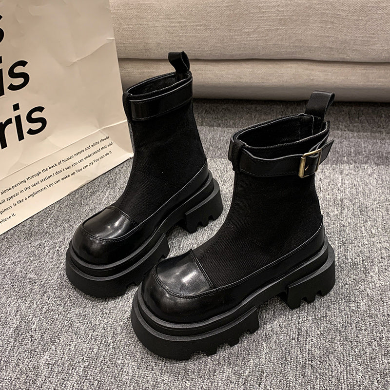 Street-wave Canvas Ankle Boots Thick Sole for Bold Women