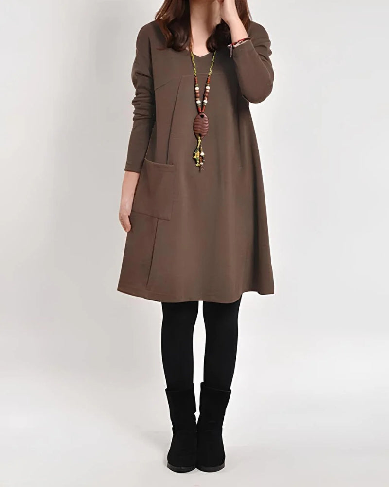 Street-Wave Casual Dress With Pockets For Women Knee-Length Cozy Winter Ready Flattering Silhouette