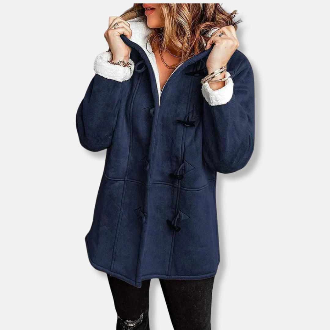 Street Wave Fleece Jacket With Hood Plush Lining Mid Length Toggle Closure Cozy Warm For Cold Days