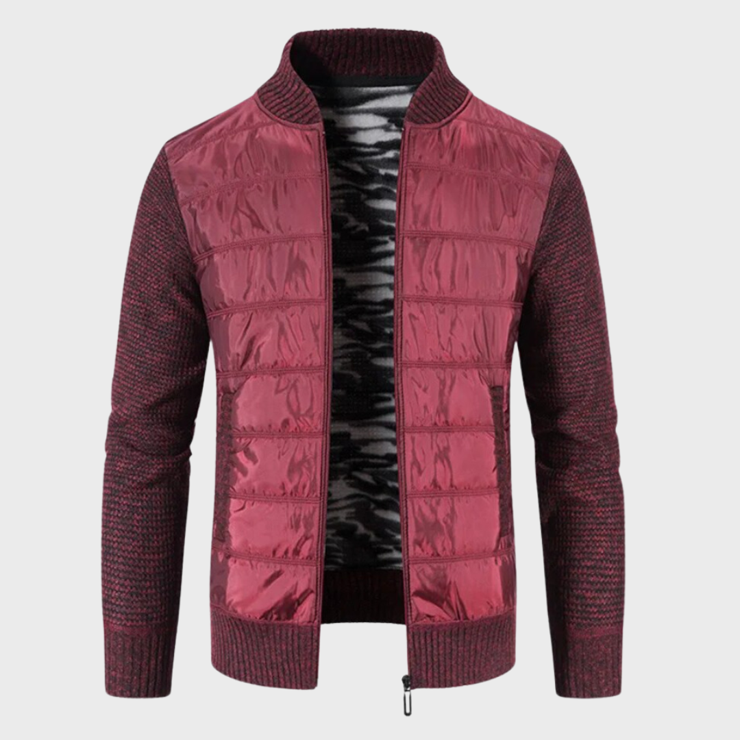 Street-Wave Mens Cardigan Premium Warm Insulated Patchwork Knit With High Collar For Him