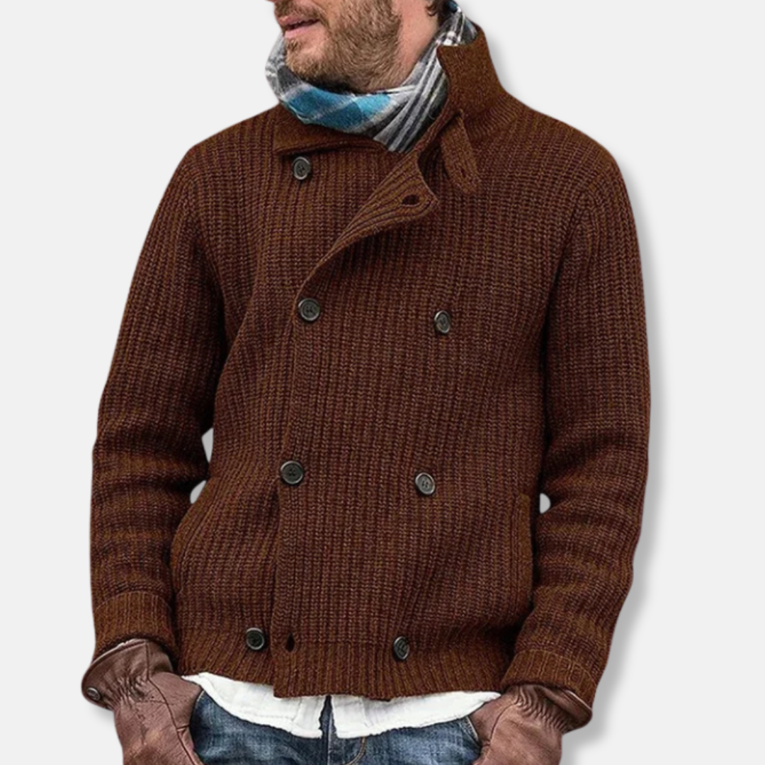 Mens Wool Blend Double Breasted Knit Jacket With High Collar Relaxed Fit From Street-Wave For Fall And Winter