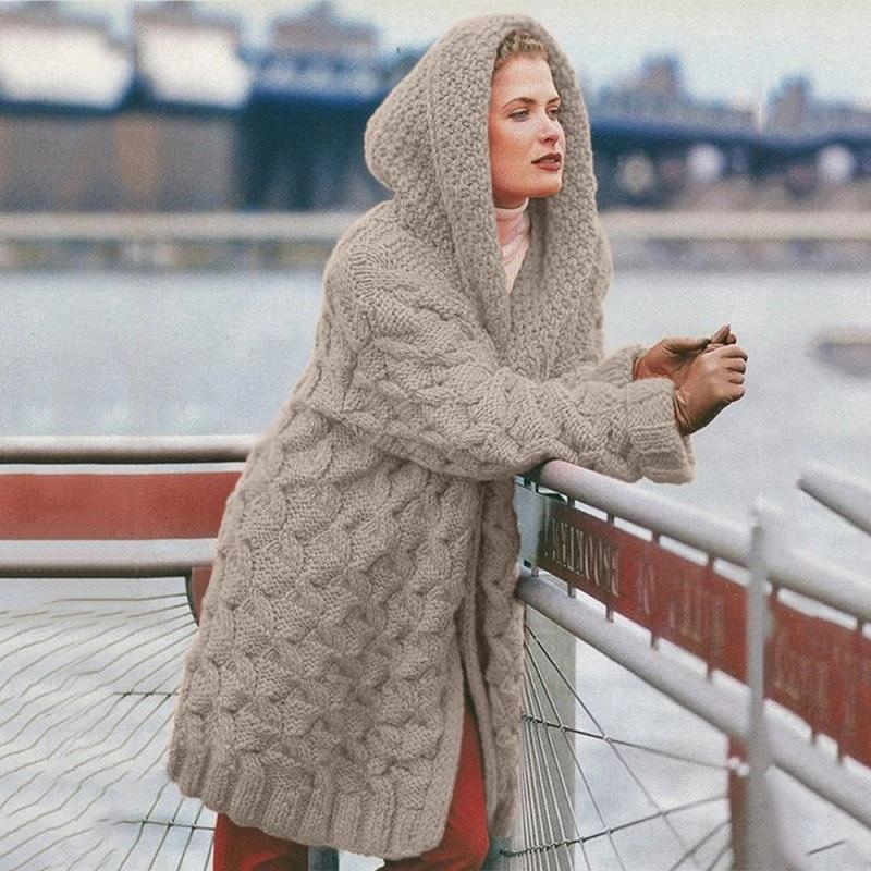 Street Wave Hooded Knit Cardigan For Women All Season Elegance Cozy Warmth And Modern Style