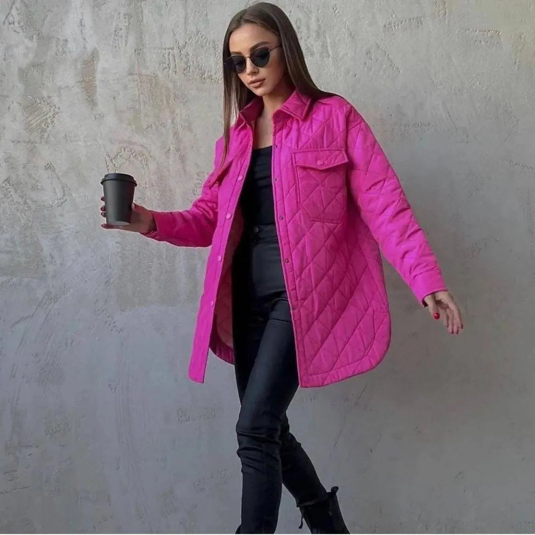 Street-Wave Quilted Jacket With Button Closure And Large Pockets For Autumn Comfort And Style For Women