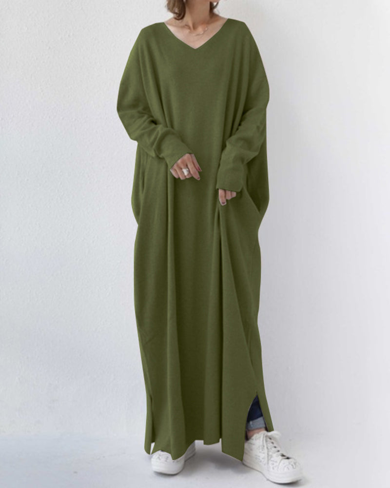 Women's Winter Maxi Dress with Long Sleeves and Flowing Design