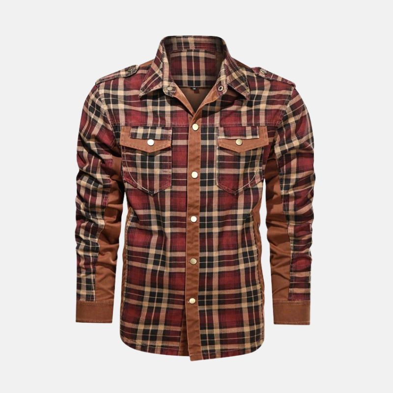 Men’s Woven Plaid Shirt Jacket Hip Length With Pointed Collar For Smart Casual Layering