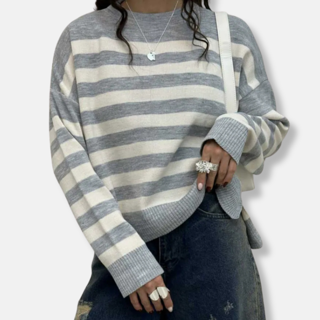 Nordisk-Flair Womens Pullover Sweatshirt Cozy Loose Knit Striped Crew Neck
