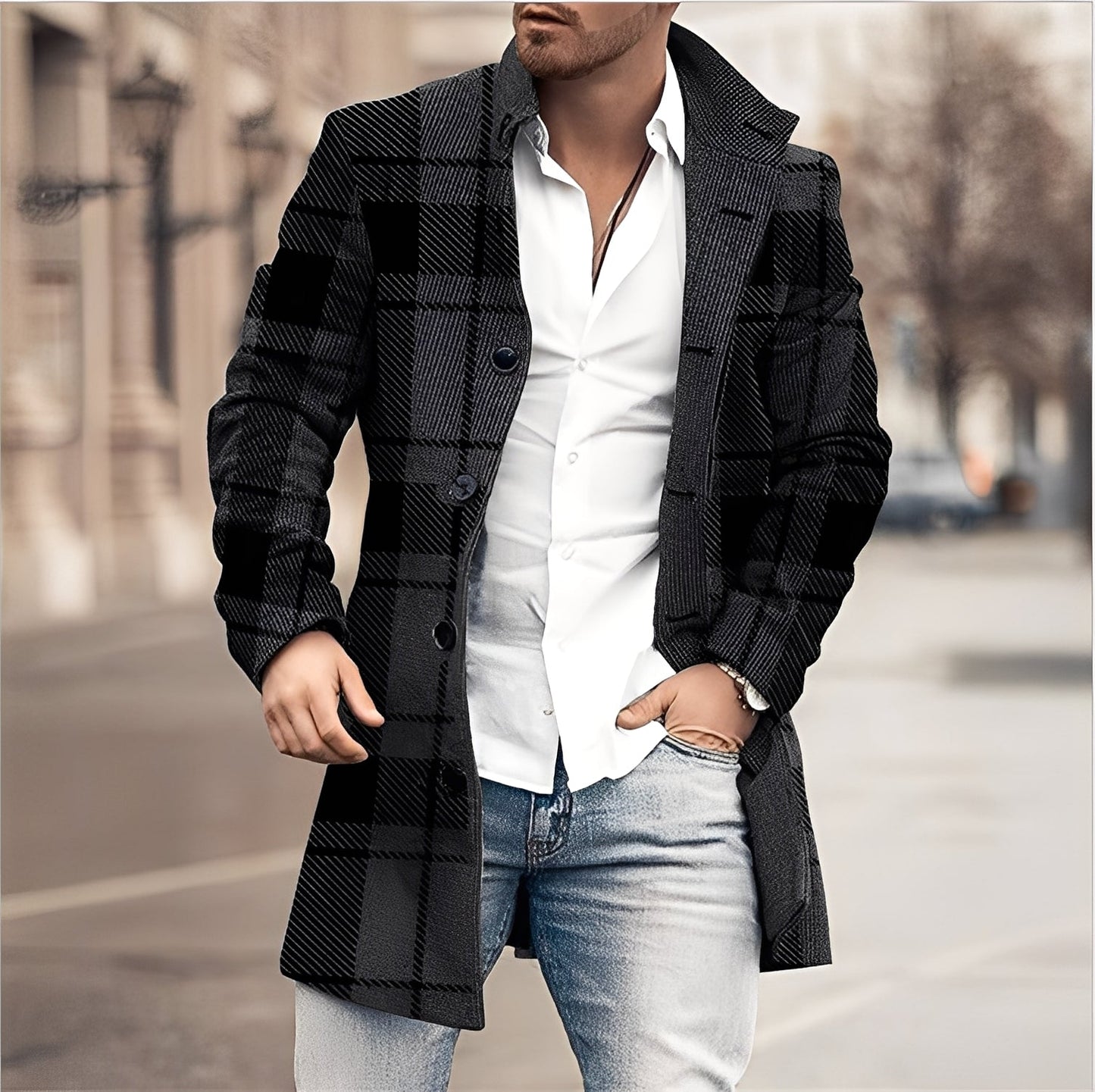 Street-wave Mens Long Tweed Coat Timeless Style Warm Comfort For Modern Gentlemen