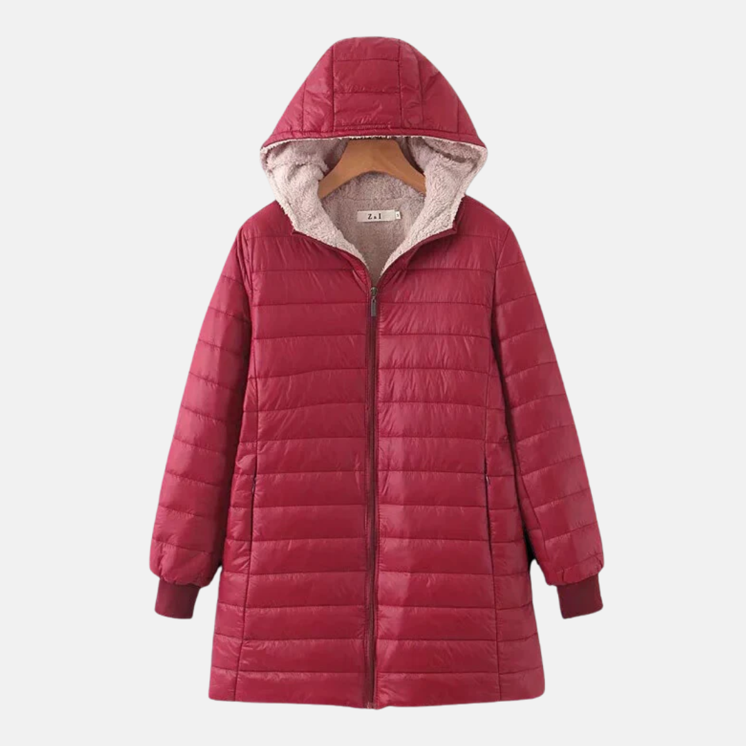 Streetwave Puffer Jacket Hooded Mid Length With Soft Fleece Lining For Women Cozy Warmth And Style