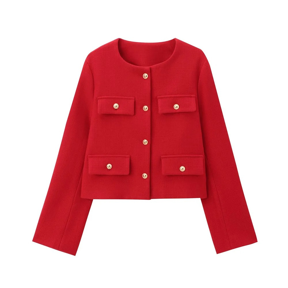 Street-wave Cropped Jacket For Women, Elegant Chic Blazer With Pockets, Modern Wardrobe Essential