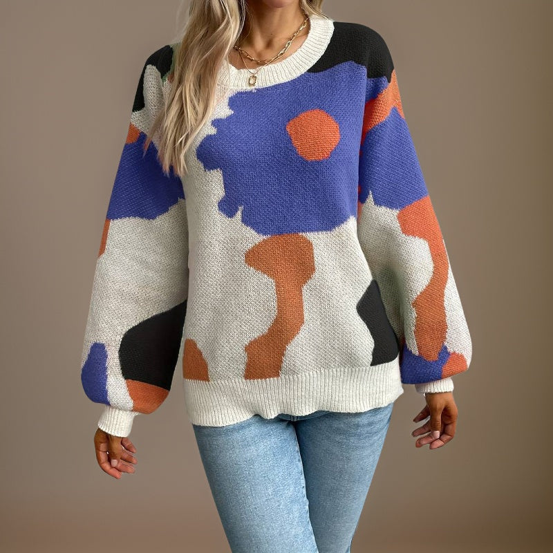 Street Wave Colorful Knit Sweater For Women Oversized Cozy Winter Pullover With Bold Abstract Pattern