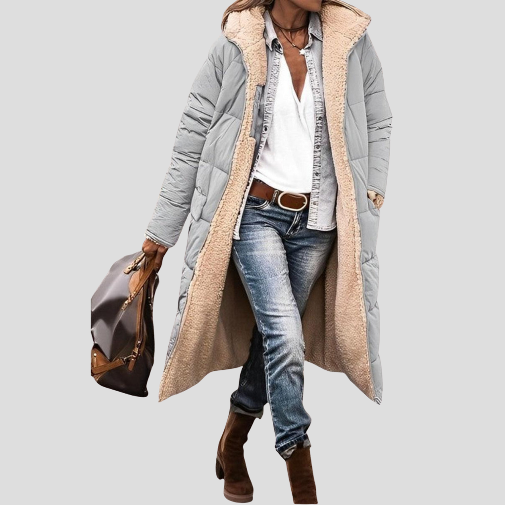 Street-wave Reversible Long Winter Coat With Hood And Teddy Lining For Women Cozy Warmth And Versatility
