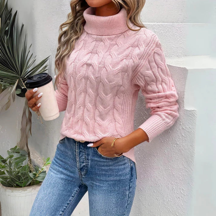Streetwave Women's Cable Knit Pullover Warm Cozy Modern Essential Everyday Wearable Sweater