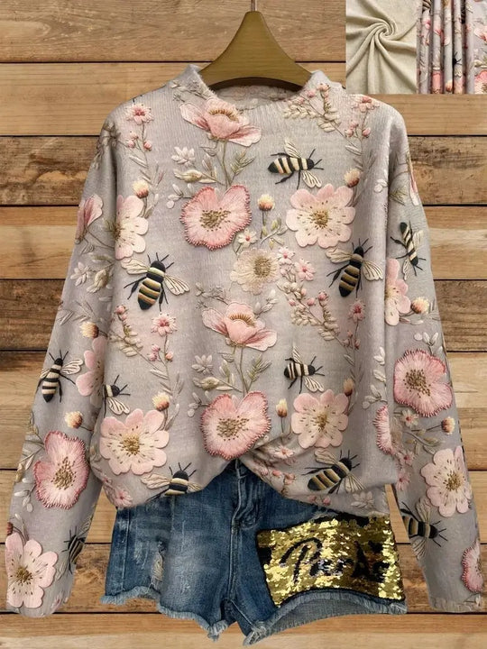 Streetwave Womens Knit Top Nanda With Sheep Print Soft Cozy Fit For Spring Fashion