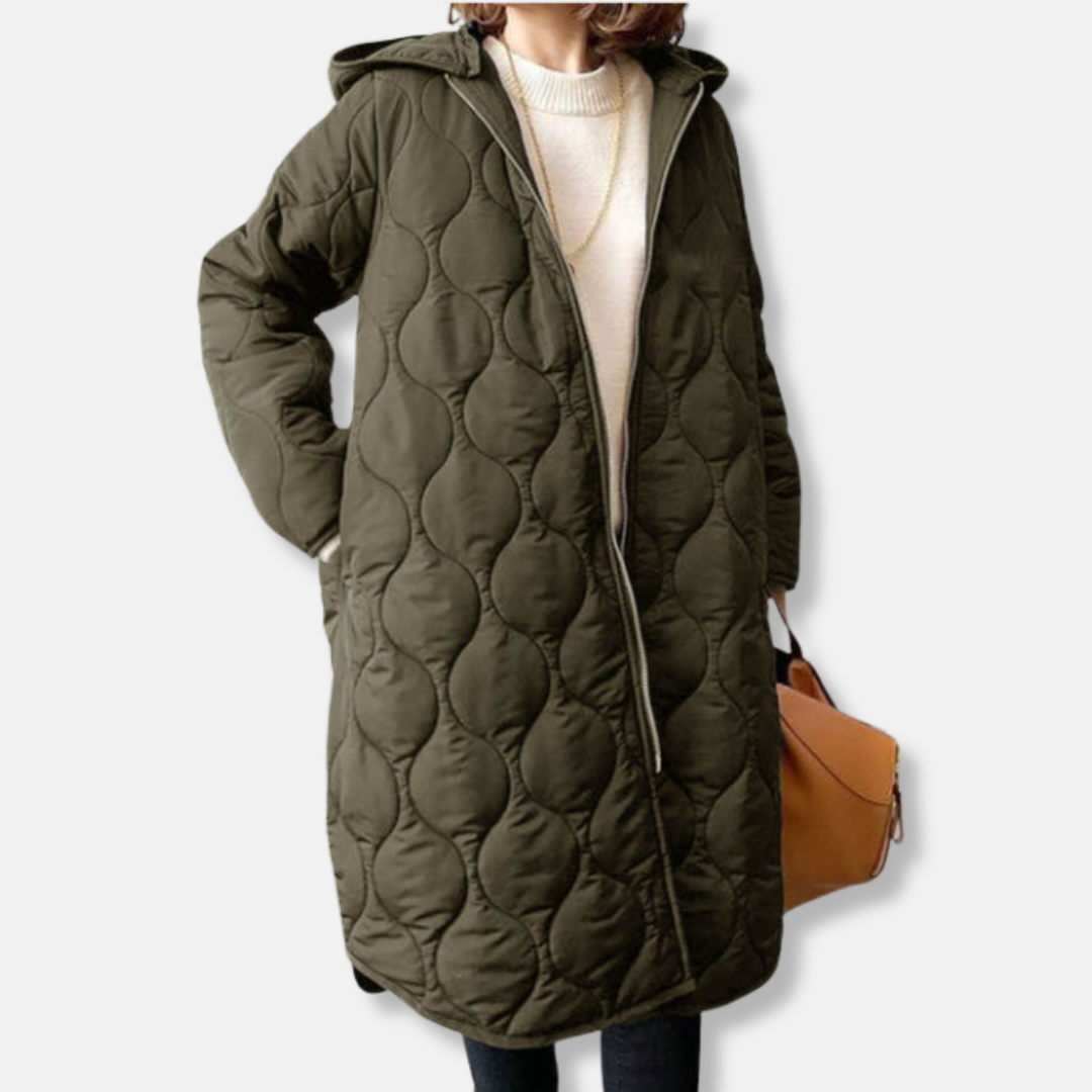 Street Wave Women Quilted Hooded Jacket Zip Closure Warm
