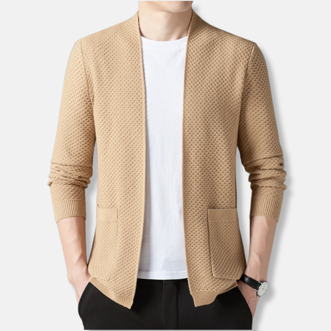 Knit Cardigan For Men Open Front Textured Waffle Street-Wave Relaxed Fit
