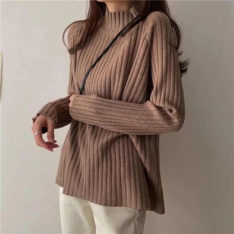Street Wave High Neck Pullover For Women Cozy Warm Knit Sweater Winter Essential