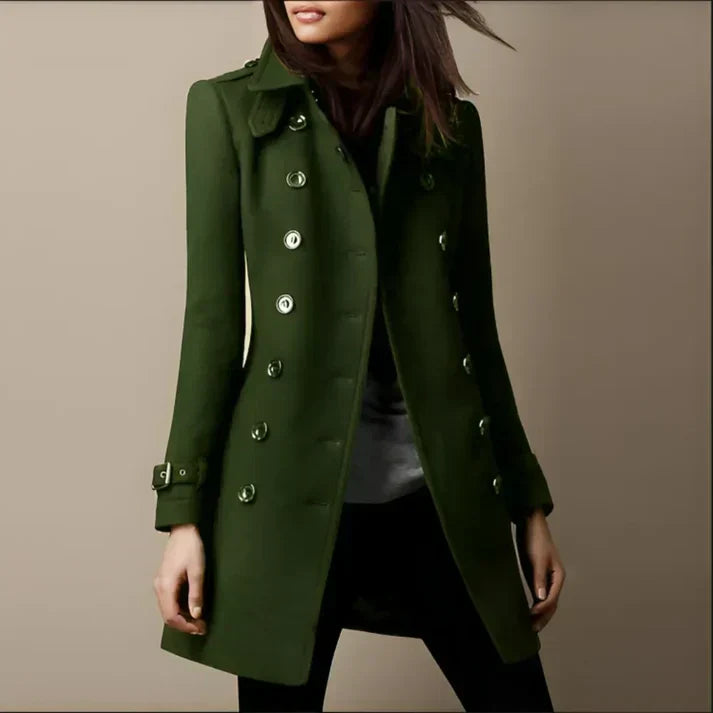 Street Wave Womens Coat With Turn Down Collar Double Breasted Buttons Cozy Fall Winter For Women