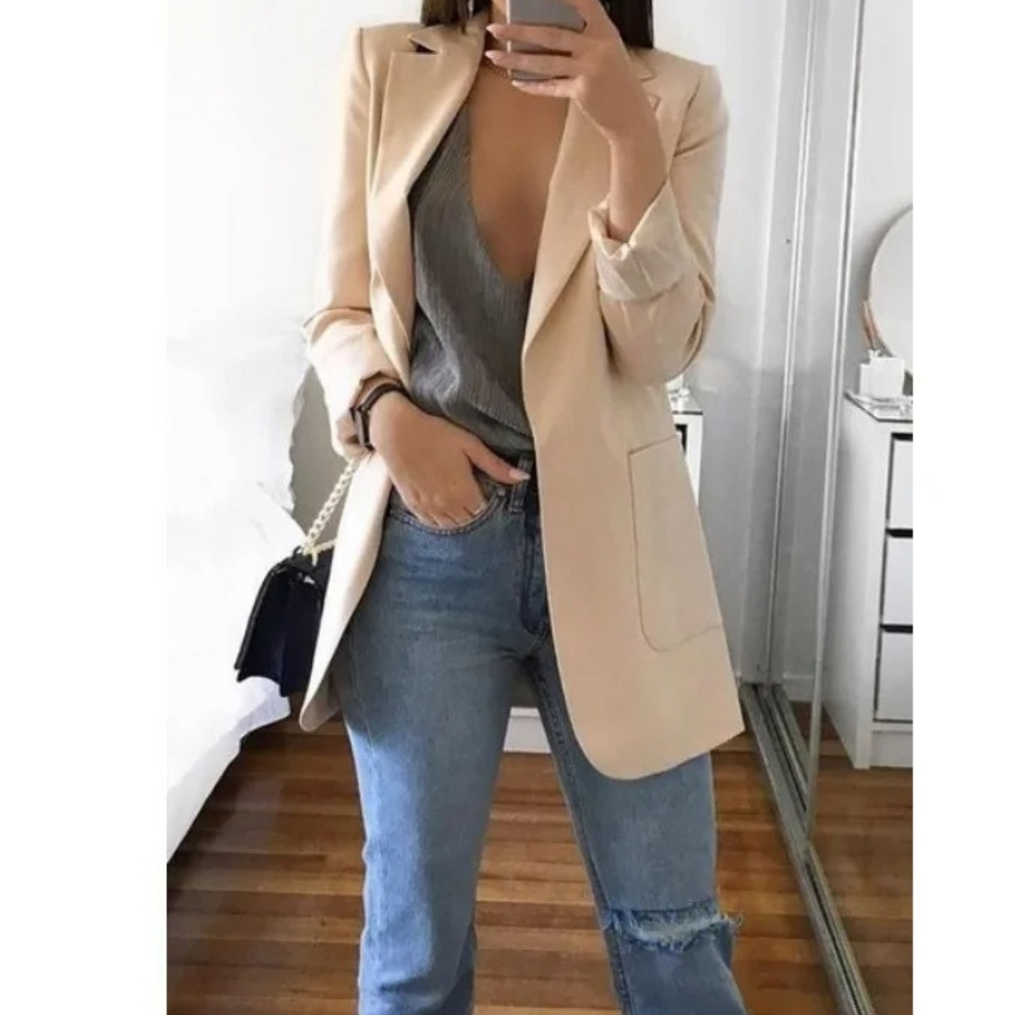 Street-Wave Women Blazer Khaki Lightweight Elegant Tailored Jacket For Everyday Style