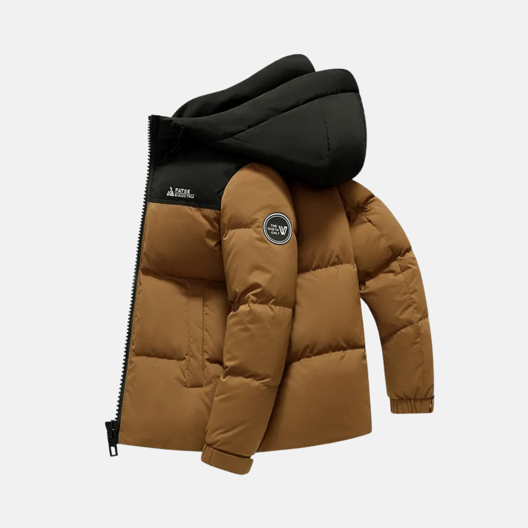 Men's Puffer Jacket With Hood Relaxed Fit Quilted Insulation Full Zip Front Nordisk Flair