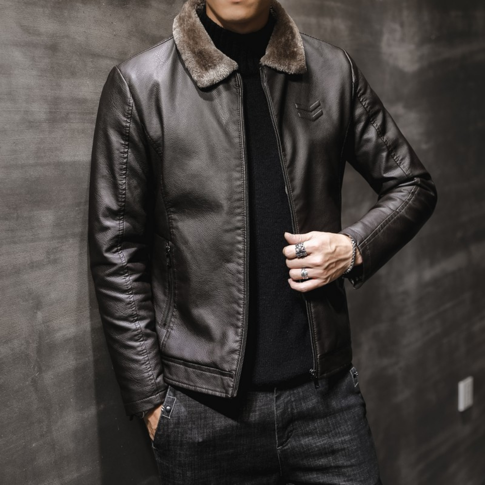 Street-Wave Leather Jacket With Fleece Collar For Men Premium Warmth Ethically Sourced
