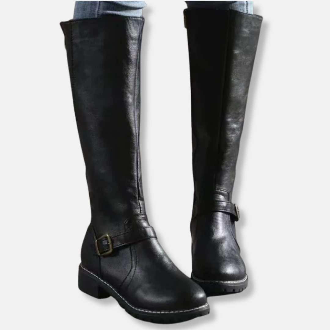 Street-Wave Leather-Effect Knee-High Boots For Women Zips