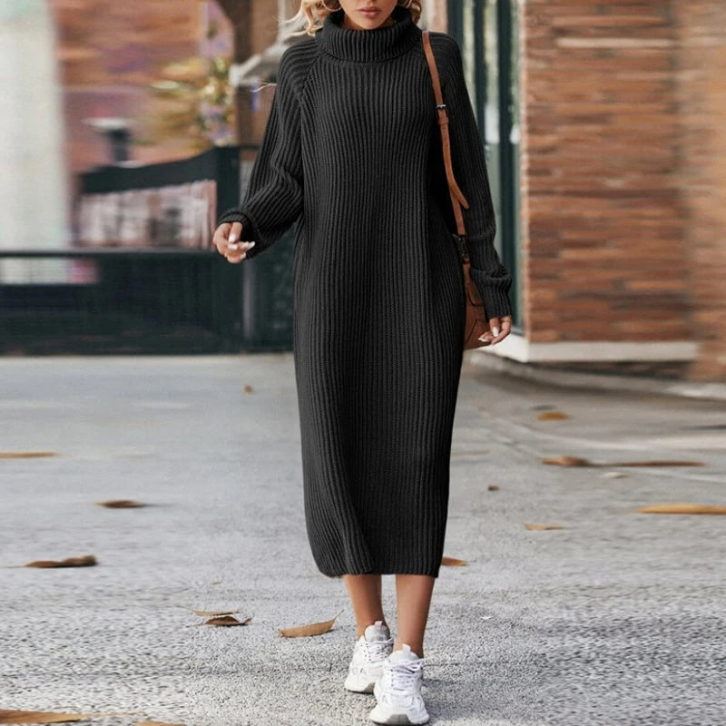 Street-Wave Cozy Maxi Sweater Dress With Collar For Women Relaxed Knit Comfort And Style