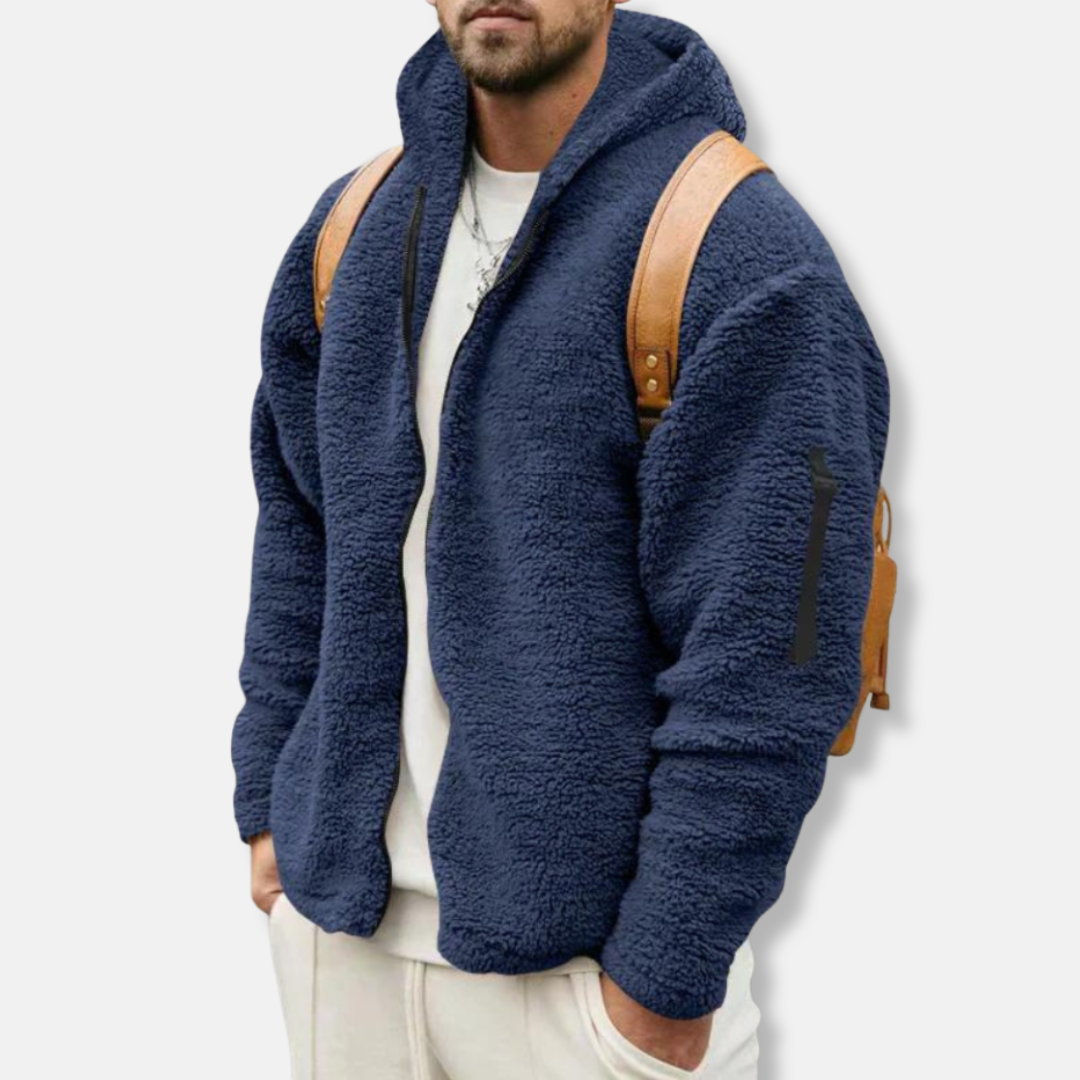 Street-Wave Men's Zip Up Hoodie Sherpa Fleece Relaxed Fit With Ribbed Cuffs Casual Wear